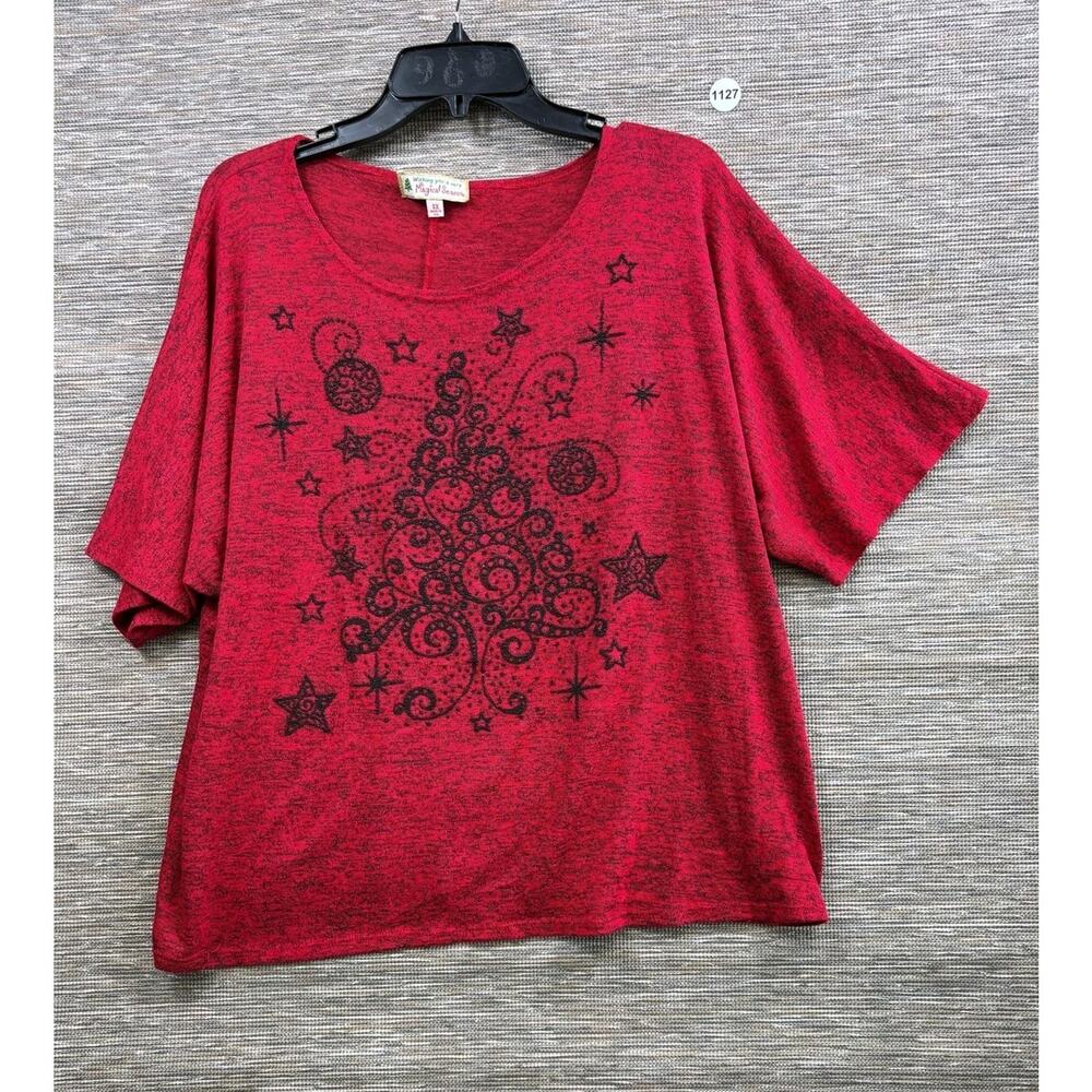 Magical Season Shirt Womens 2X Red Christmas Tree Graphic Dolman Top T-Shirt